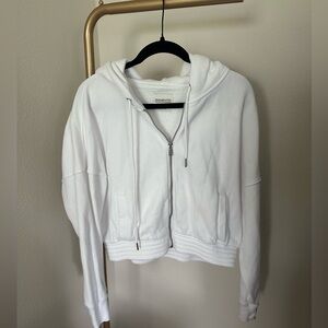 Abercrombie & Fitch Cropped White Zip-Up Hoodie